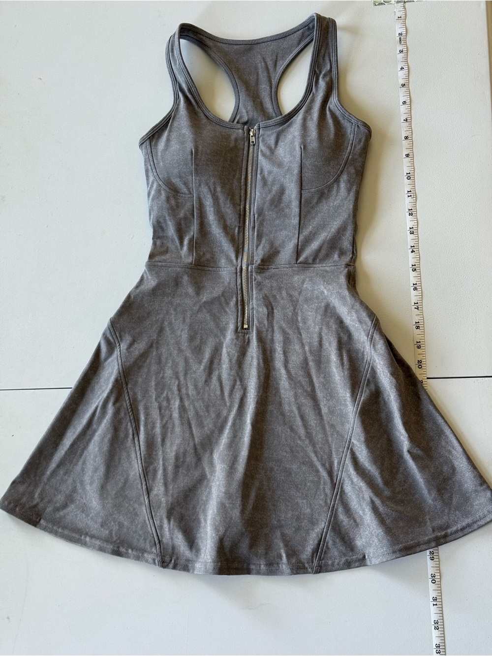 Sleeveless Racerback Zip-Front Mini Dress in Charcoal Gray